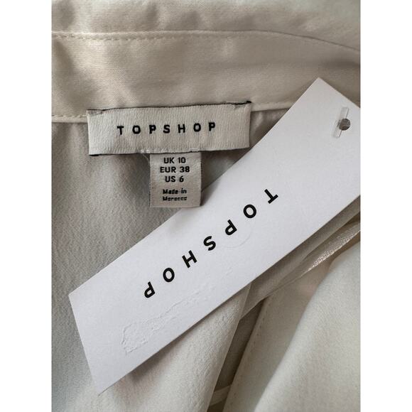 NEW TOPSHOP NORDSTROM Cream Twist Front Satin Mini Shirt Dress Size 6 - Picture 4 of 7